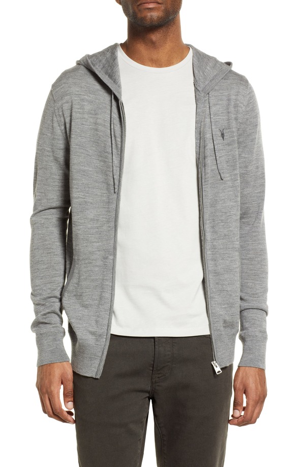 オールセインツ メンズ アウター パーカー・スウェット スリムフィット ウール AllSaints Mode Slim Fit Merino Wool Zip Hoodie Grey Marl グレー