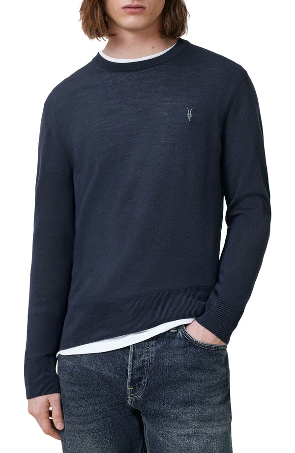 オールセインツ メンズ アウター パーカー・スウェット クルーネック ウール セーター AllSaints Mode Merino Wool Crewneck Sweater Navy Blue ネイビー|ReVida 店