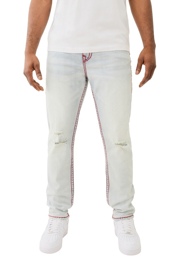 トゥルーレリジョン メンズ ボトムス デニムパンツ ジーンズ True Religion Rocco Super T Flap Ripped Skinny Jeans Blue Mariner Wash With Rips ブルー|ReVida 店