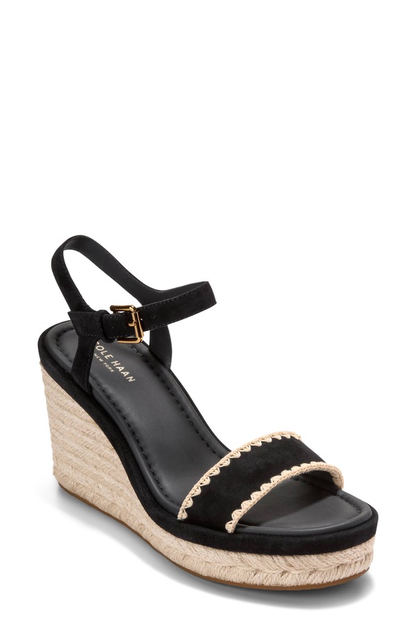 コールハーン レディース シューズ サンダル Cole Haan Asbury Cloudfeel Espadrille Wedge (Women) BLACK SUEDE / NATURAL RAFFIA ブラック|ReVida 店