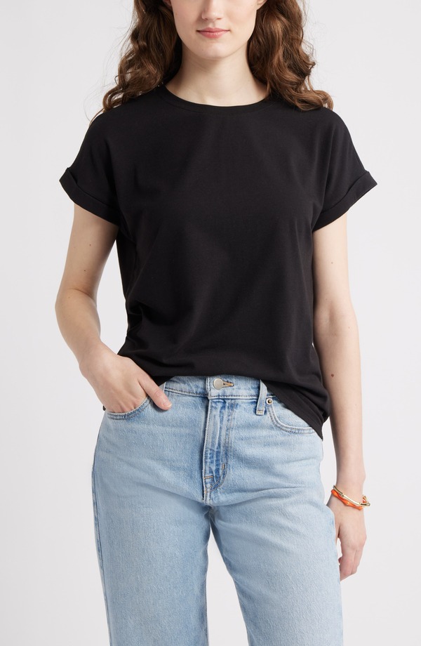 キャスロン レディース トップス シャツ Caslon Cuff Sleeve T-Shirt BLACK ブラック｜ReVida 店