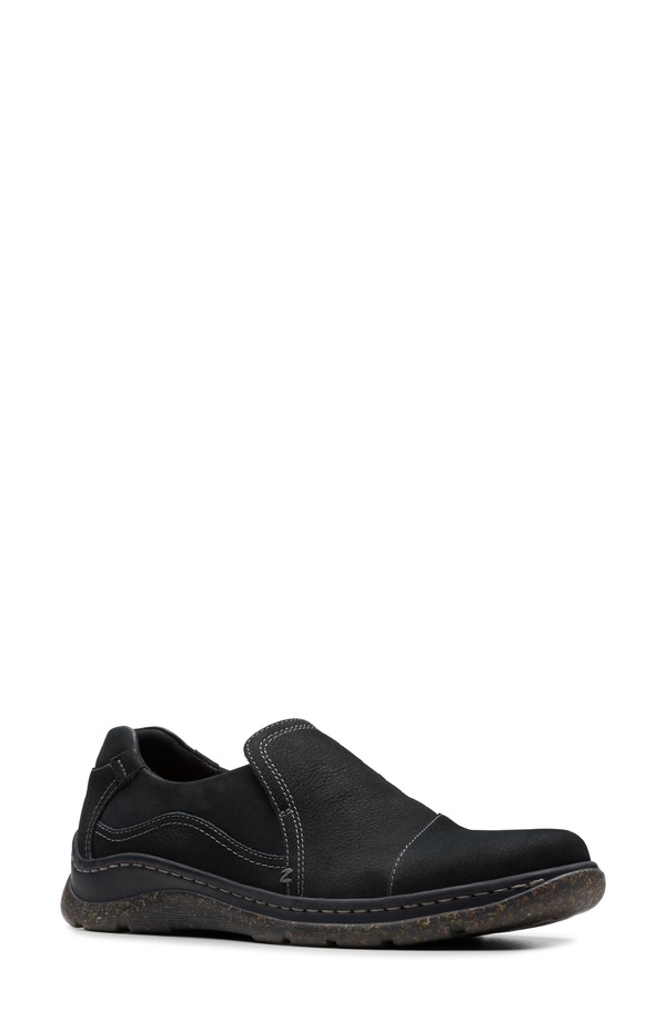 クラークス レディース シューズ スリッポン・ローファー スニーカー Clarks Orlene Slip On Sneaker (Women) BLACK LEATHER ブラック|ReVida 店