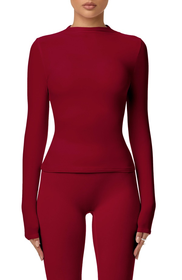 ネイキッドワードローブ レディース トップス シャツ モックネック Naked Wardrobe Mock Neck Top RUBY RED レッド｜ReVida 店