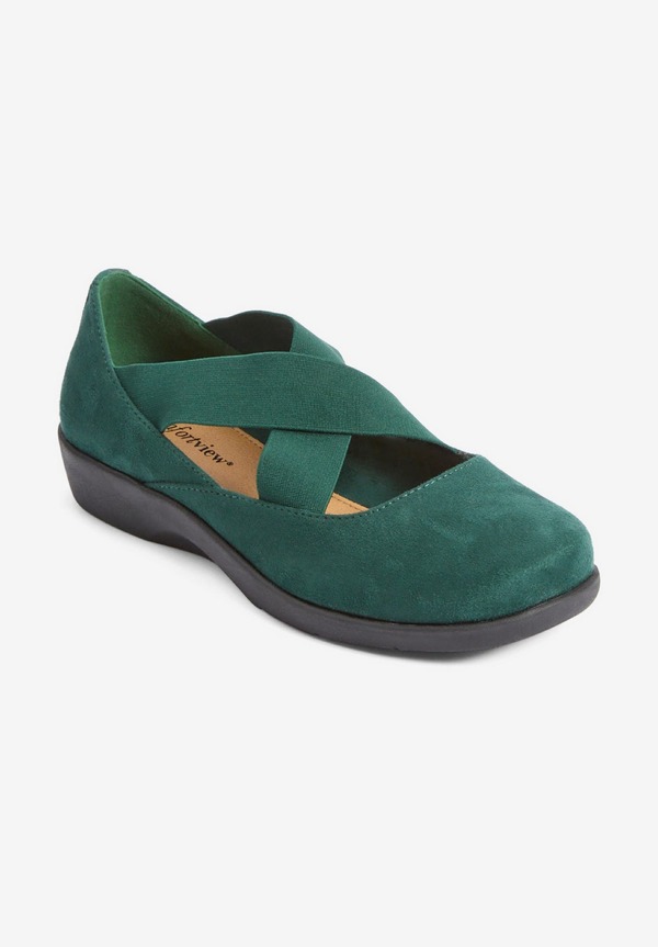 コンフォートビュー レディース シューズ パンプス Comfortview The Stacia Mary Jane Flat (Women) EMERALD エメラルド｜ReVida 店