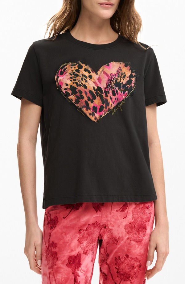 デジグアル レディース トップス シャツ コットン グラフィック Desigual Heart Cotton Graphic T-Shirt NEUTRAL GRAY グレー｜ReVida 店