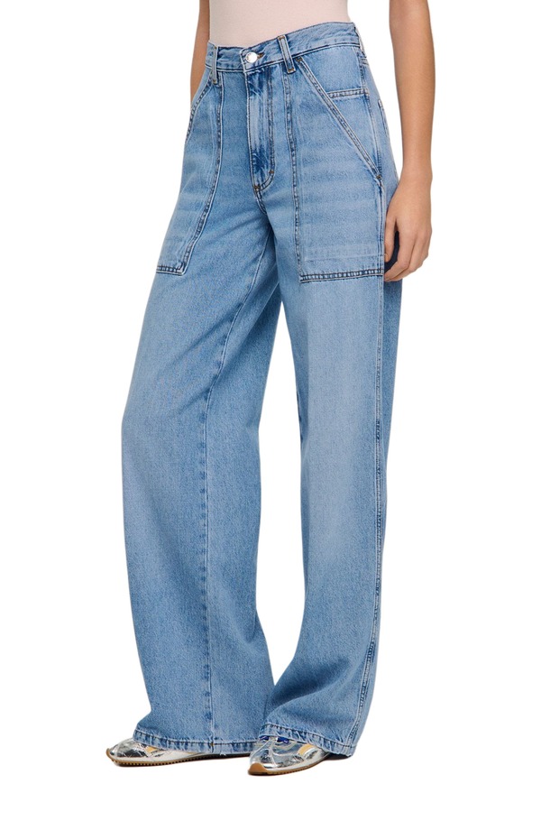 サンドロ レディース ボトムス デニムパンツ ジーンズ SANDRO Faded wide straight-leg jeans Blue jean ブルー｜ReVida 店 38,870円