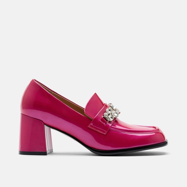 マークノーラン レディース シューズ パンプス レザー ローファー MARC NOLAN Margot Leather Penny Loafer Block Pumps Magenta マゼンタ｜ReVida 店