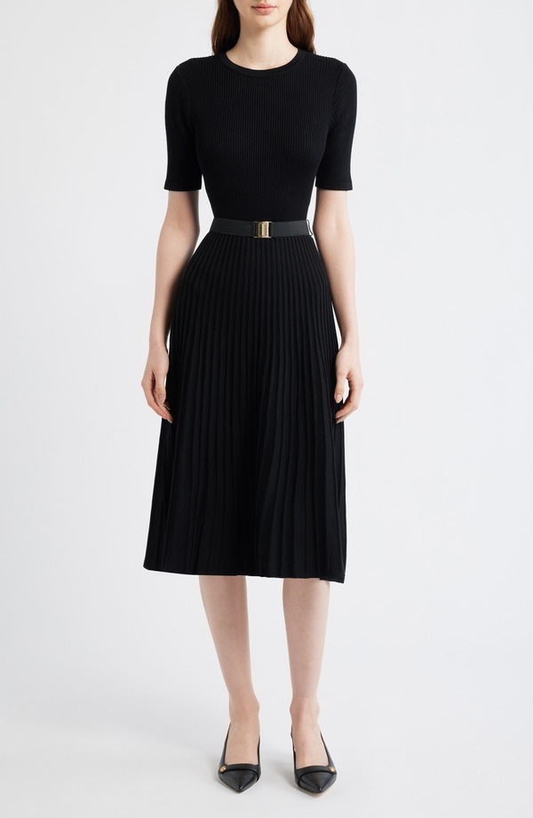 エリザジェイ レディース トップス ワンピース セーター Eliza J Belted Fit & Flare Sweater Dress BLACK ブラック｜ReVida 店