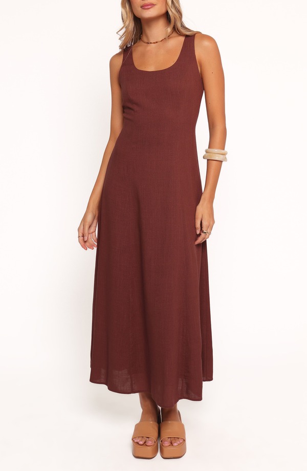 ペタルアンドパップ レディース ボトムス カジュアルパンツ マキシワンピース ノースリーブ リネン マキシ Petal & Pup Tatum Sleeveless Linen Blend Maxi Dress CHOCOLATE チョコレート|ReVida 店