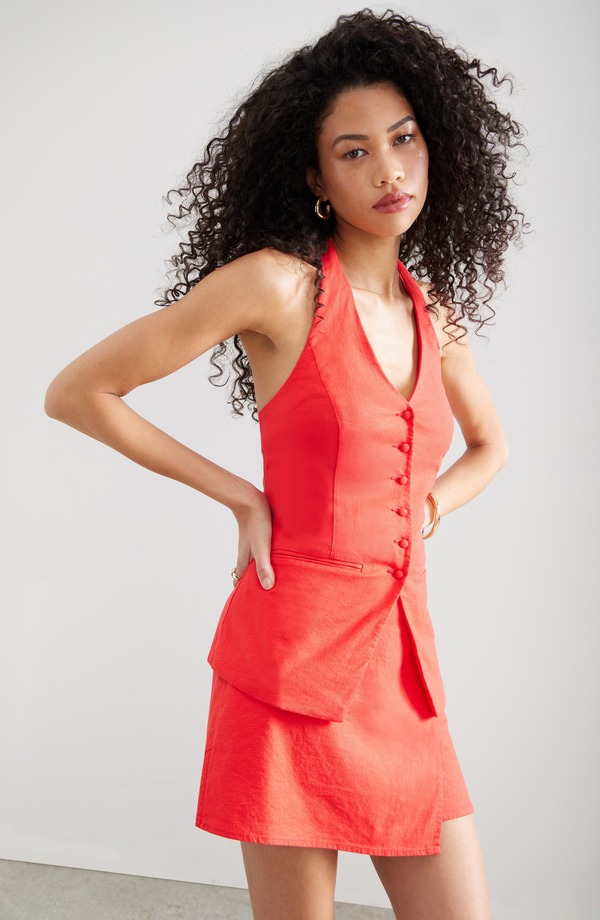 オープンエディット レディース トップス シャツ ベスト リネン ホルター Open Edit Linen Halter Vest RED TOMATO レッド｜ReVida 店