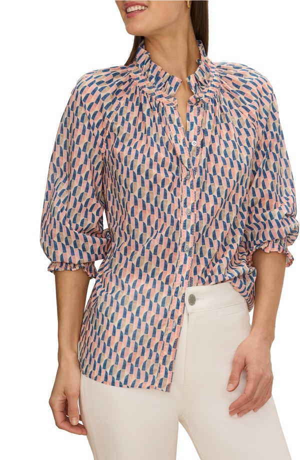 ニックプラスゾーイ レディース トップス シャツ プチ コットン NIC+ZOE Sideways Cotton Crinkle Button-Up Shirt (Petite Regular) PINK MULTI ピンク|ReVida 店