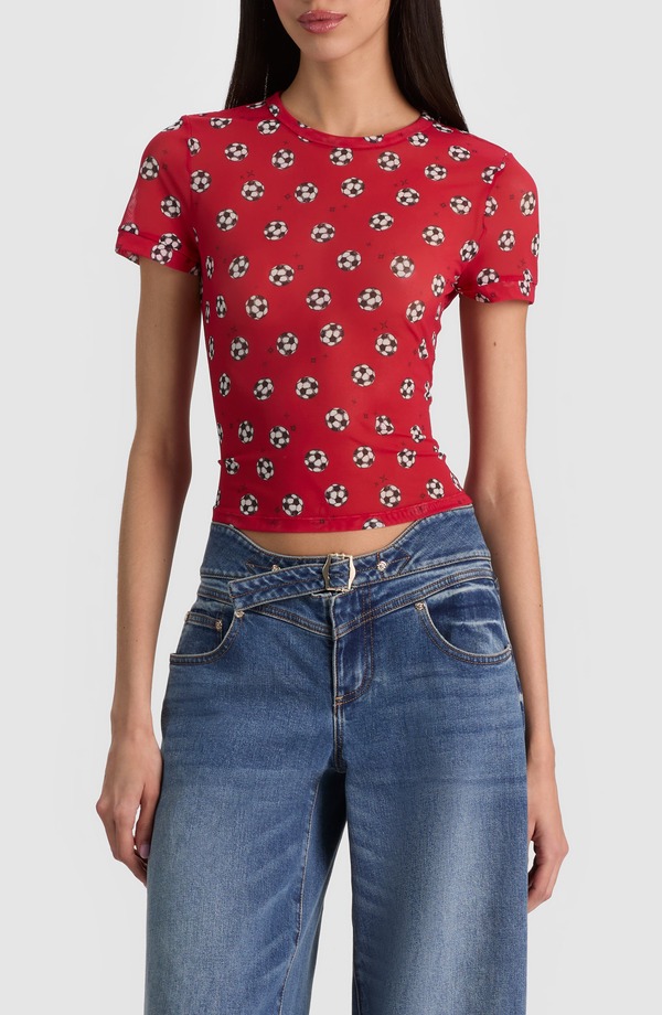 アリス アンド オリビア レディース トップス シャツ Alice + Olivia Tess Crop T-Shirt GO FOR GOLD HIBISCUS ゴールド|ReVida 店