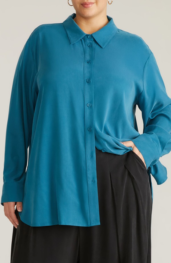 ユニバーサル スタンダード レディース トップス シャツ プラスサイズ Universal Standard Cooling Oversize Button-Up Shirt (Plus Regular) BLUE BEETLE ブルー|ReVida 店