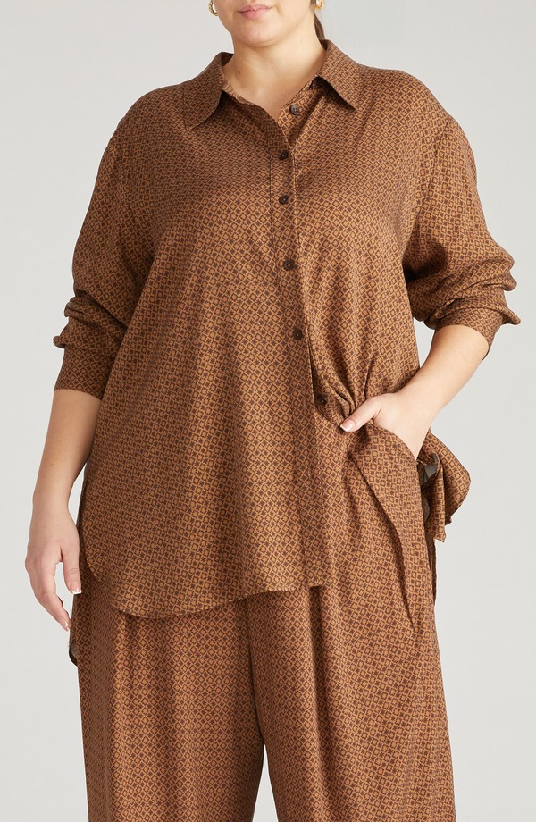 ユニバーサル スタンダード レディース トップス シャツ プラスサイズ Universal Standard Cooling Oversize Button-Up Shirt (Plus Regular) BROWN HACIENDA PRINT ブラウン|ReVida 店