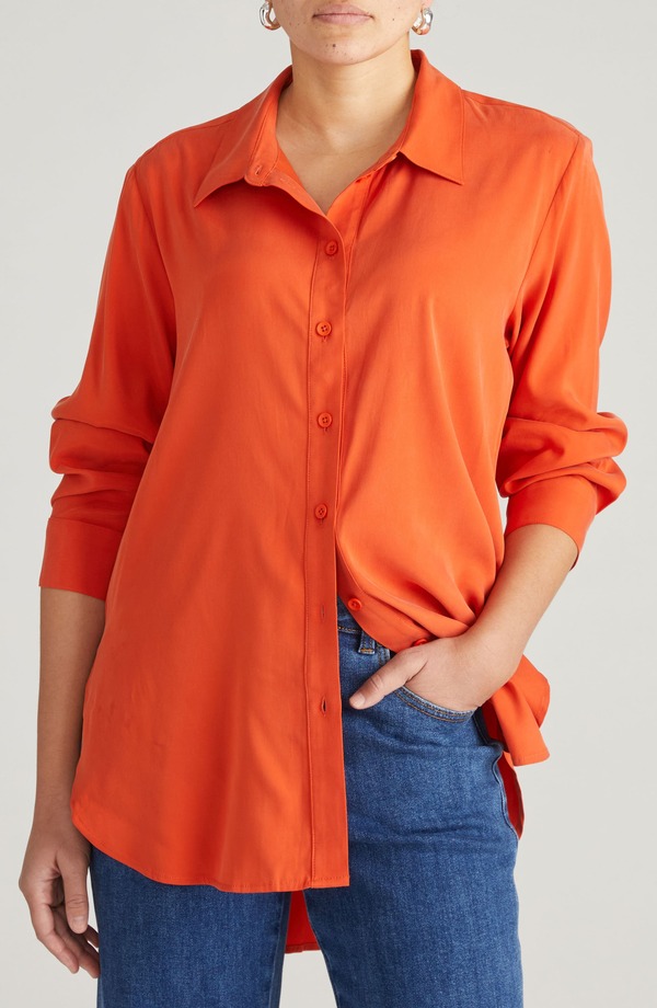 ユニバーサル スタンダード レディース トップス シャツ プラスサイズ Universal Standard Cooling Oversize Button-Up Shirt (Plus Regular) ORANGE FLAME オレンジ|ReVida 店