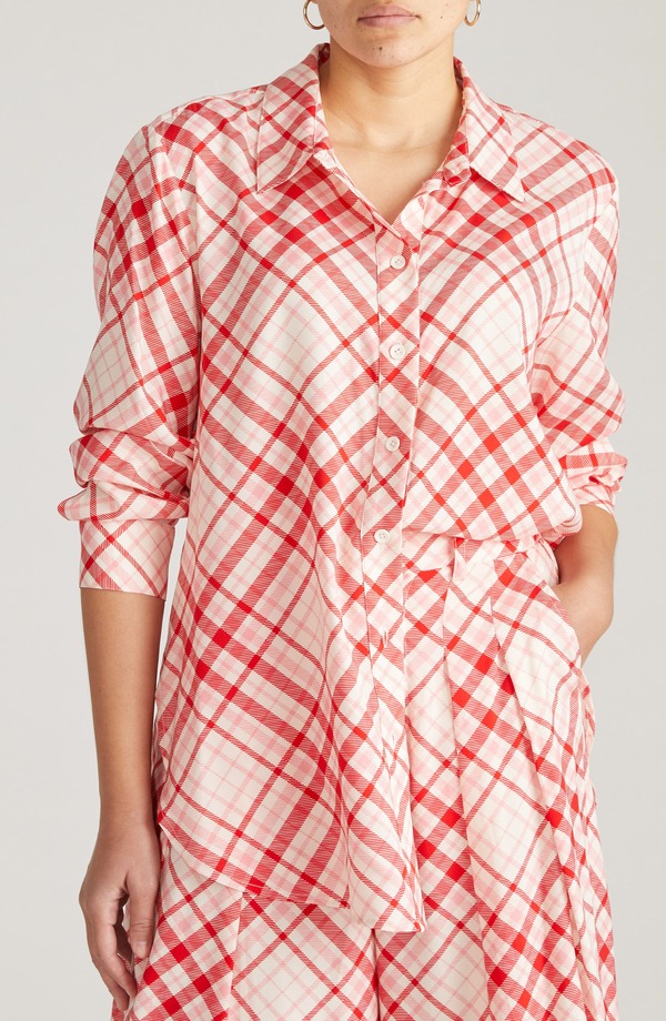 ユニバーサル スタンダード レディース トップス シャツ プラスサイズ Universal Standard Cooling Oversize Button-Up Shirt (Plus Regular) RED CHECK PRINT レッド|ReVida 店