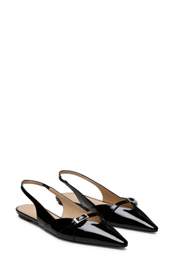 【送料無料】 スチュアート ワイツマン レディース パンプス シューズ Georgie Pointed Toe Leather Slingback Flat (Women) BLACK｜ReVida 店