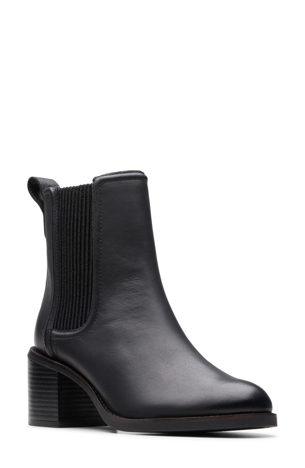 クラークス レディース シューズ ブーツ・レインブーツ チェルシーブーツ チェルシー Clarks Chamberly Top Chelsea Boot (Women) BLACK LEATHER ブラック｜ReVida 店