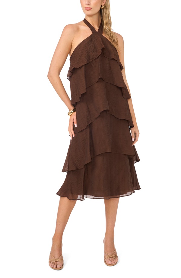 ヴィンスカムート レディース トップス ワンピース ティアード ミディ ホルター Vince Camuto Tie red Halter Midi Dress MOCHA モカ｜ReVida 店