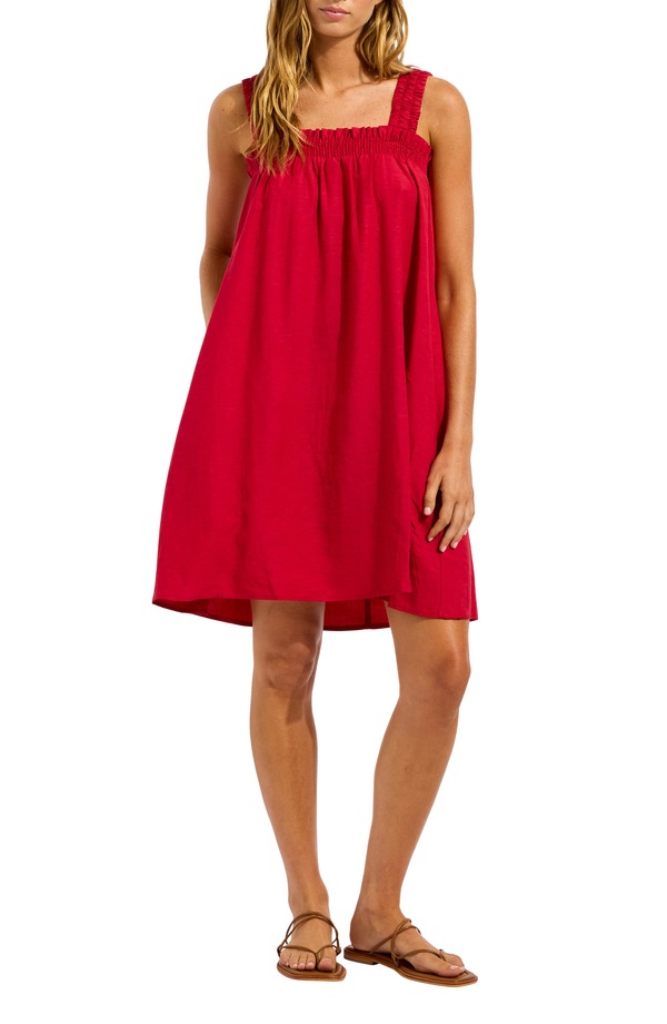 シーフォリー レディース トップス ワンピース Seafolly Gathe red Band Cover-Up Dress COSMO RED レッド｜ReVida 店