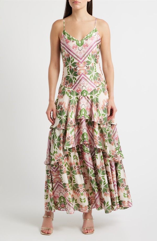 パーカー レディース トップス ワンピース ティアード プリント ノースリーブ マキシ Parker Printie red Sleeveless Maxi Dress VANILLA CREAM クリーム｜ReVida 店