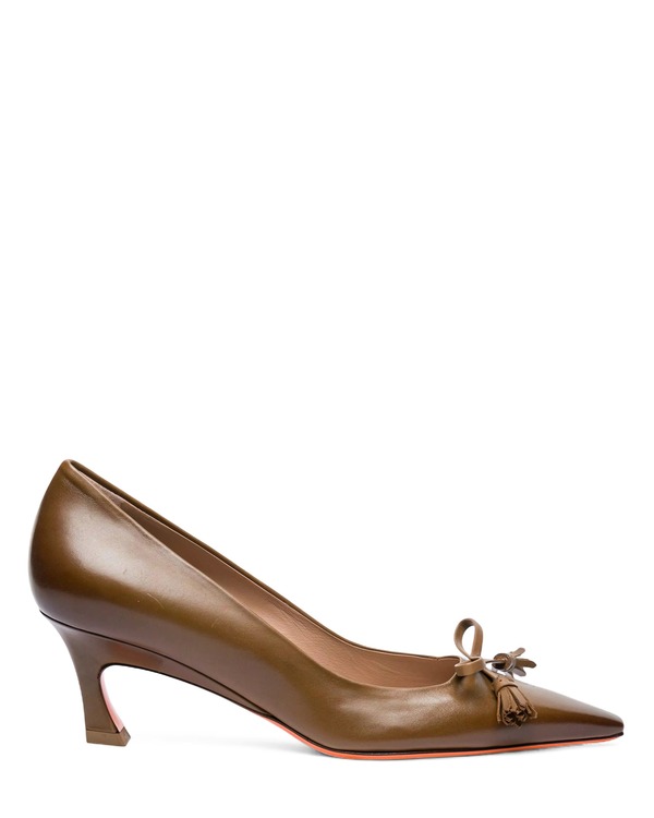 サントーニ レディース シューズ パンプス レザー ヒール Santoni Mid-Heel Patent Leather Pumps Brown ブラウン｜ReVida 店