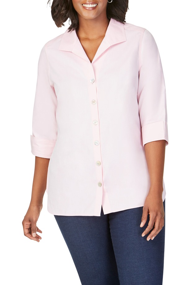 フォックスクラフト レディース トップス シャツ プラスサイズ Foxcroft Pandora Non-Iron Tunic Shirt (Plus) CHAMBRAY PINK ピンク｜ReVida 店 16,316円
