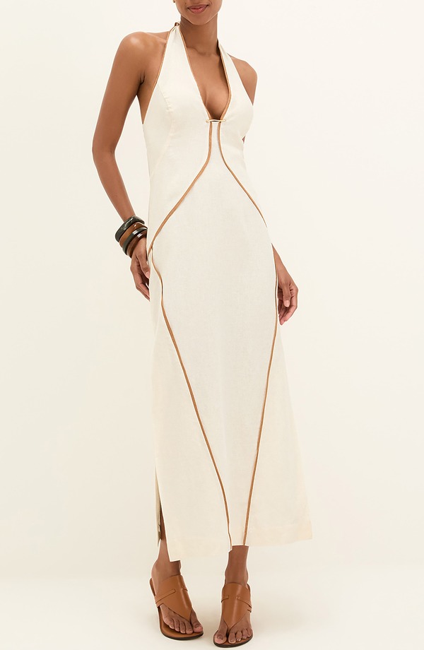 ヴィックス パウラ ハーマニー レディース トップス ワンピース リネン マキシ ホルター ViX Paula Hermanny Iva Halter Linen Blend Maxi Cover-Up Sundress OFF WHITE オフホワイト|ReVida 店
