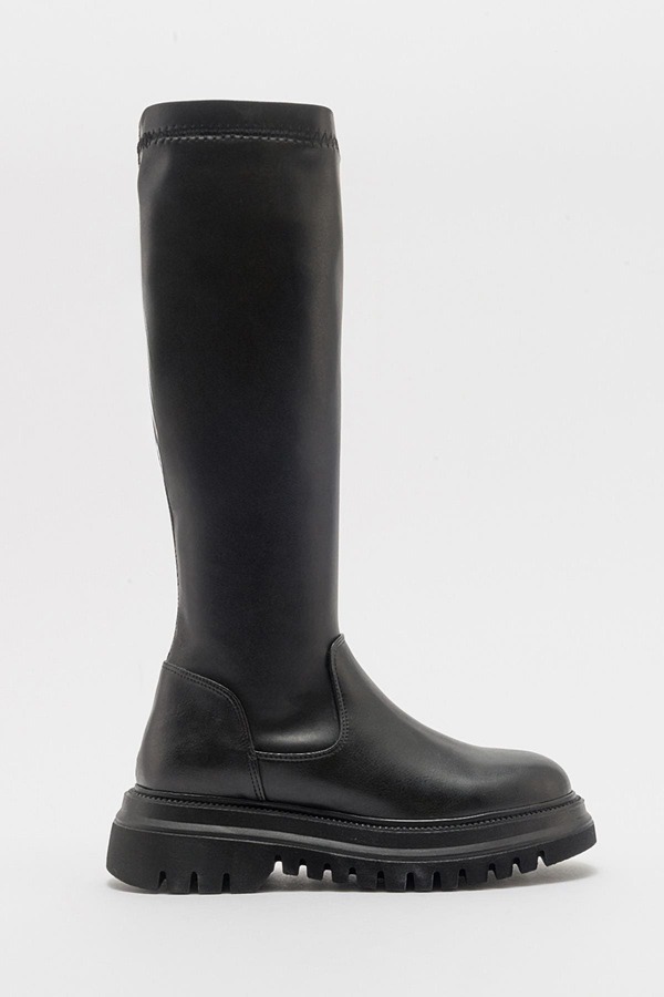 プロローグシューズ レディース ブーツ・レインブーツ Prologue Shoes Henin Stretch Boot (Women) Black Stretch Faux Leather ブラック｜ReVida 店