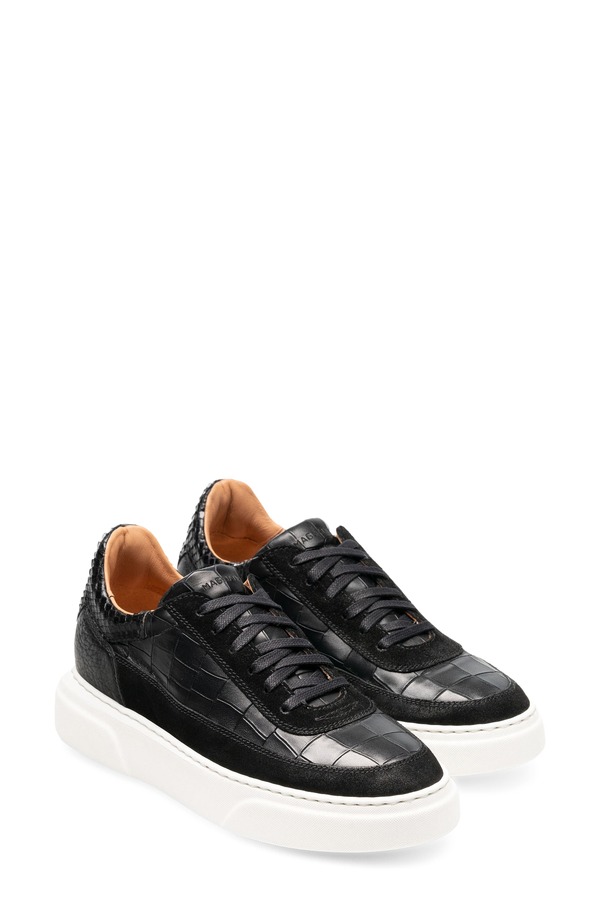 マグナーニ レディース シューズ スニーカー レザー Magnanni Mia Croc Embossed Leather Sneaker (Women) BLACK ブラック｜ReVida 店