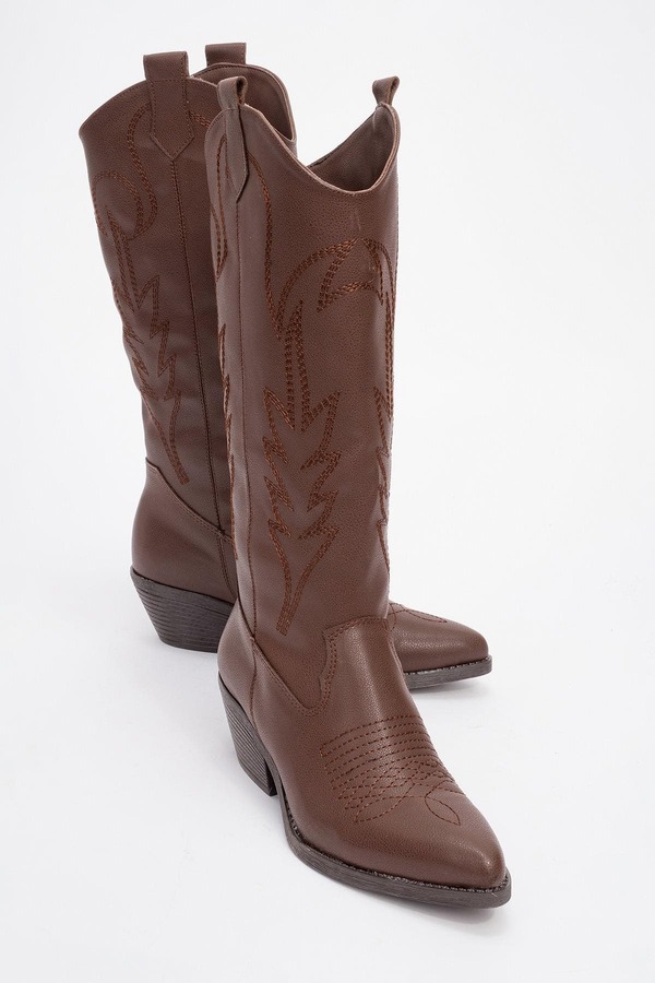 プロローグシューズ レディース ブーツ・レインブーツ ヒール Prologue Shoes Liana Block Heel Western Boot (Women) Brown Faux Leather ブラウン|ReVida 店