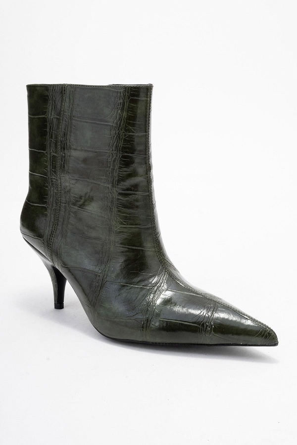 プロローグシューズ レディース ブーツ・レインブーツ Prologue Shoes Brivelle Pointed Toe Boot (Women) Green Print Faux Leather グリーン｜ReVida 店