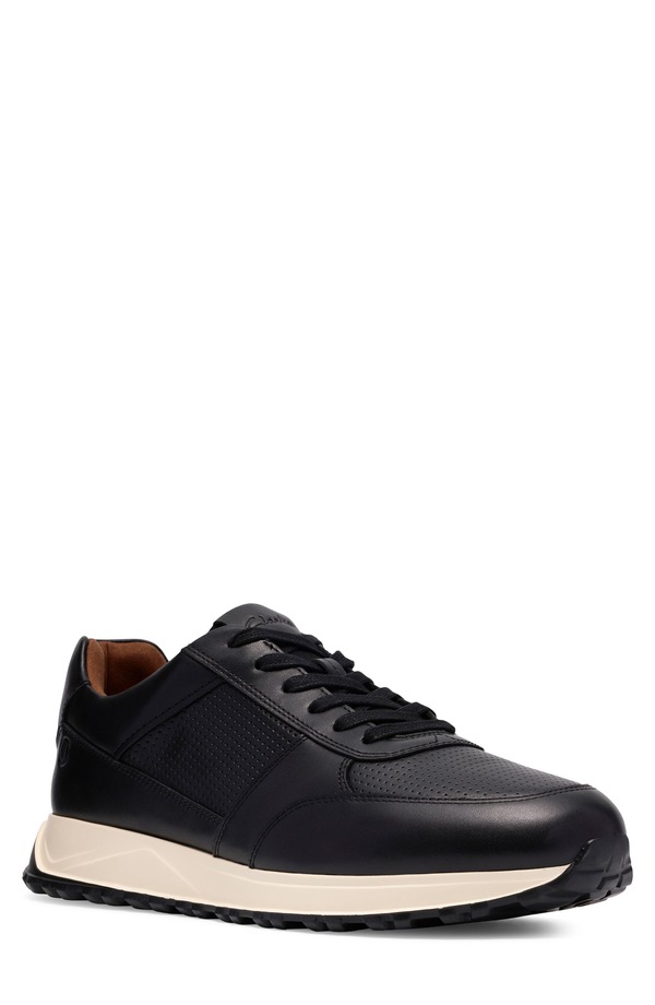クラークス メンズ シューズ スニーカー レース レザー Clarks Radwellace-Up Leather Sneaker (Men) BLACK LEATHER ブラック|ReVida 店
