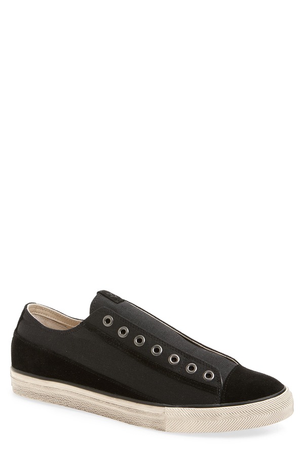 ジョンバルベイトス メンズ シューズ スニーカー ヴィンテージ レース John Varvatos Vintage Laceless Low Top Sneaker (Men) MINERAL BLACK ブラック｜ReVida 店