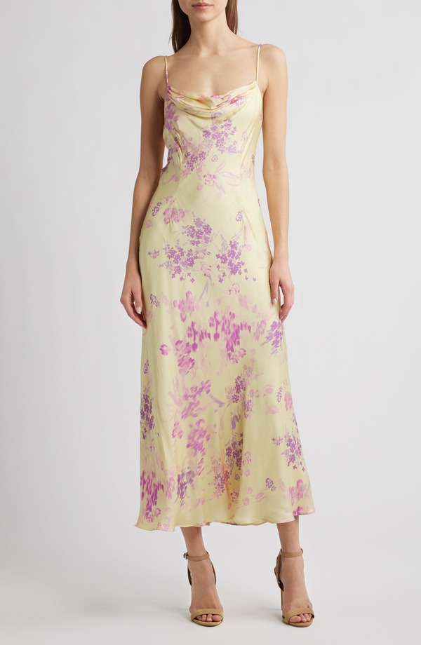 フレンチコネクション レディース トップス ワンピース ミディ サテン French Connection Elyria Oona Satin Midi Cocktail Dress Cornsilk Yellow Mult イエロー|ReVida 店
