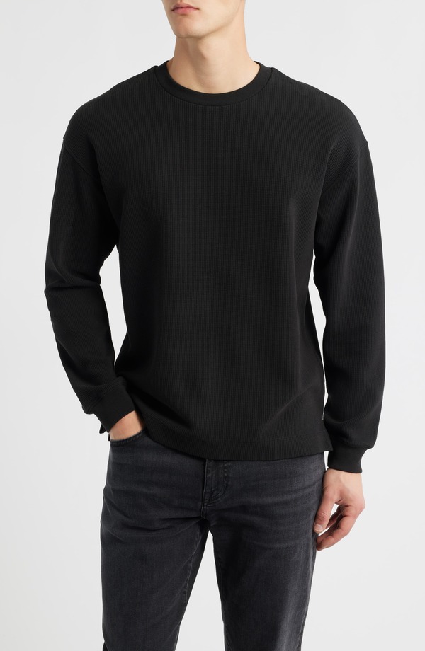 フレーム メンズ トップス Tシャツ FRAME Long Sleeve Waffle Stitch T-Shirt Black ブラック｜ReVida 店