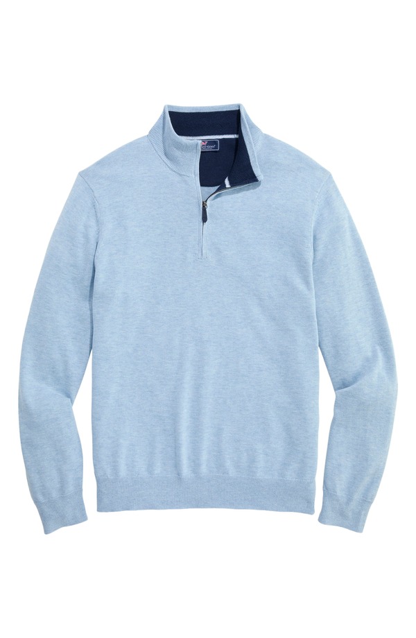 ヴァインヤードヴァインズ メンズ アウター パーカー・スウェット ハーフジップ セーター vineyard vines Boathouse Quarter Zip Sweater Jake Blue Heather ヘザー|ReVida 店