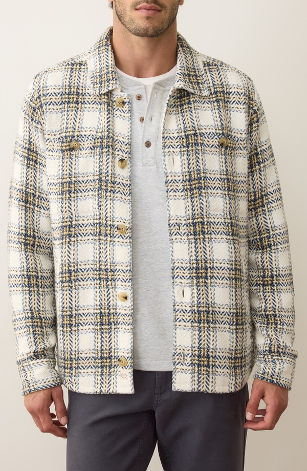 米国海兵隊員 度合い メンズ アウター 上衣・上衣 プルオーバー 綿織物 Marine Layer Max Plaid Cotton Twill Overshirt Natural/ Blue Plaid 青色