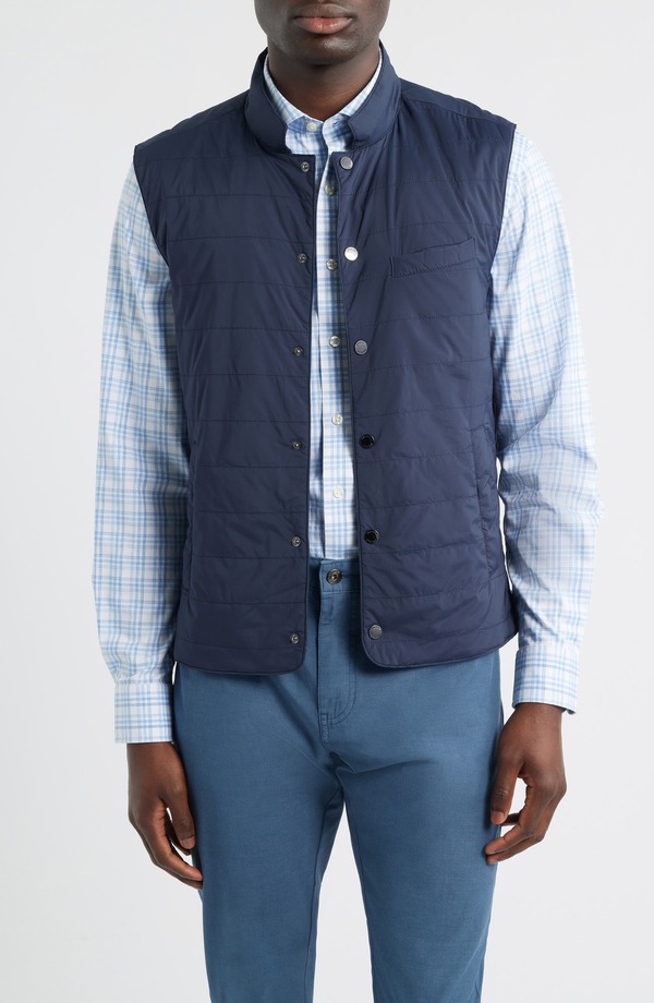 ジョニー オー メンズ アウター 上衣・上衣 キルティング より良い johnnie-O Bauer Quilted Wateresistant Snap-Up Vest Navy 米国海軍