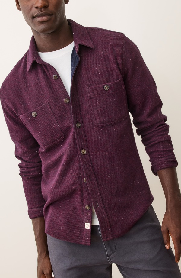 米国海兵隊員 度合い メンズ アウター 上衣・上衣 プルオーバー Marine Layer Pacifica Nep Stretch Twill Overshirt Burgundy Neps バーガンディ