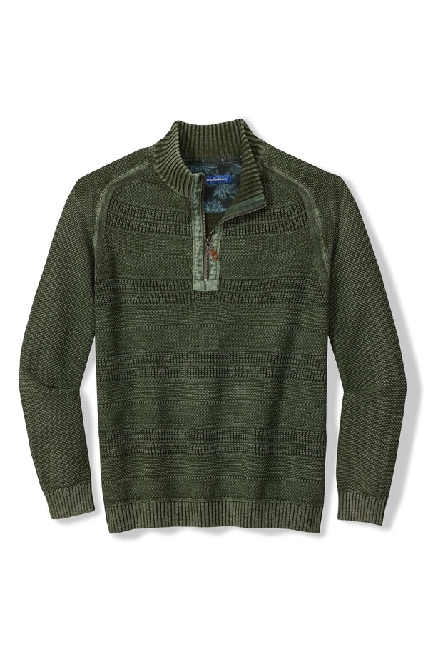 トッミーバハマ メンズ アウター パーカー・スウェット ハーフジップ セーター コットン Tommy Bahama Saltwater Textured Cotton Half Zip Sweater Winchester Green グリーン