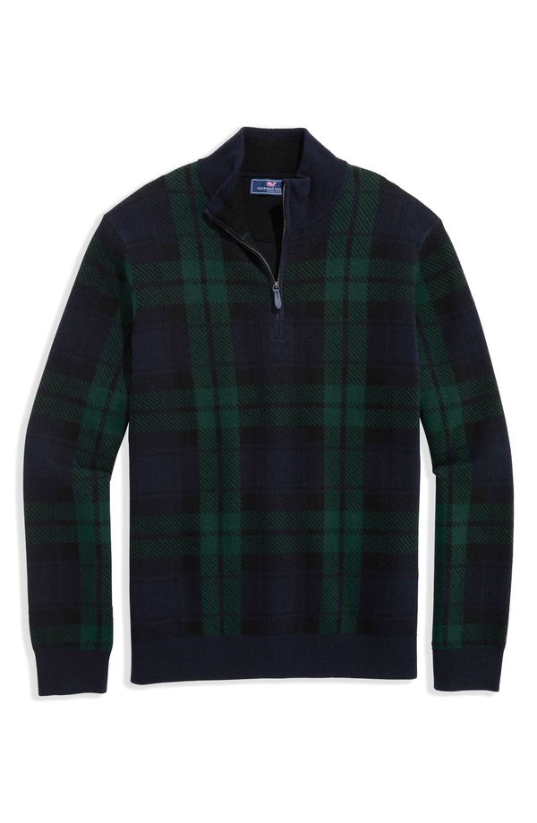 ヴァインヤードヴァインズ メンズ アウター パーカー・スウェット ハーフジップ ウール セーター コットン vineyard vines Plaid Quarter Zip Merino Wool & Cotton Sweater Blackwatch Plaid チェック