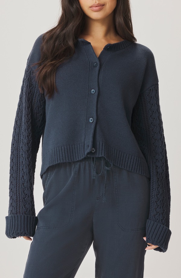 スプレンディット レディース アウター パーカー・スウェット カーディガン Splendid Gracie Cable Stitch Sleeve Cardigan Mood Indigo Blue インディゴ