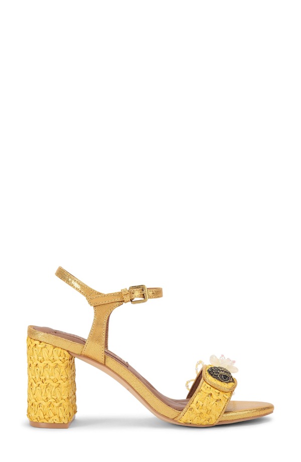 カートジェイガーロンドン レディース シューズ ヒール サンダル Kurt Geiger London Kensington Embellished Raffia Sandal Dark Yellow イエロー