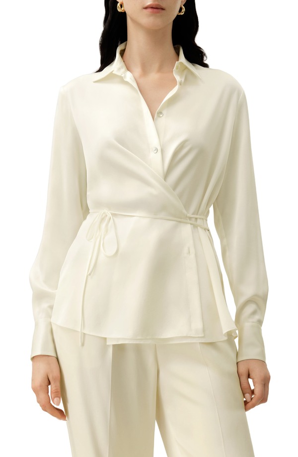 リリーシルク レディース トップス シャツ Lilysilk Women's Convertible Silk Charmeuse Shirt Lily White ホワイト|ReVida 店