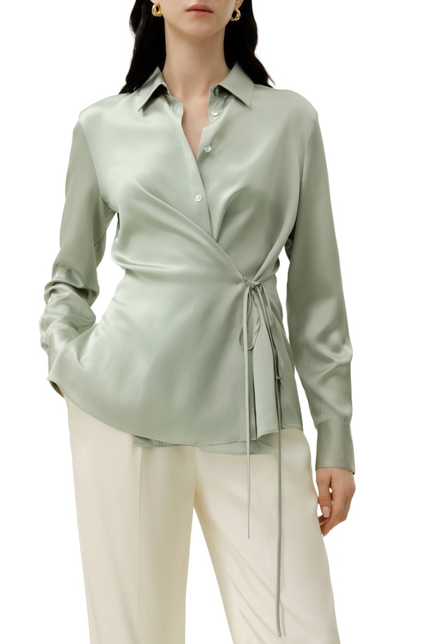 リリーシルク レディース トップス シャツ Lilysilk Women's Convertible Silk Charmeuse Shirt Pale Turquoise ターコイズ|ReVida 店