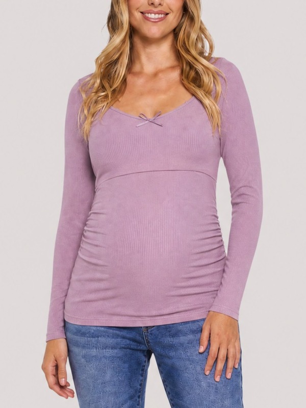 マザーフッドマタニティー レディース トップス シャツ ギャザー MOTHERHOOD MATERNITY Sweetheart Side-Ruched Long Sleeve Tee (Maternity) Soft Violet バイオレット｜ReVida 店