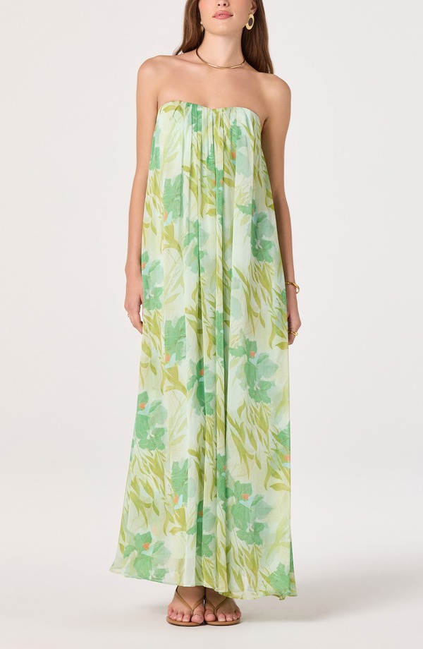 アストール レディース トップス ワンピース シフォン ストラップレス マキシ ASTR the Label Aileen Strapless Chiffon Maxi Dress GREEN TROPICAL グリーン｜ReVida 店