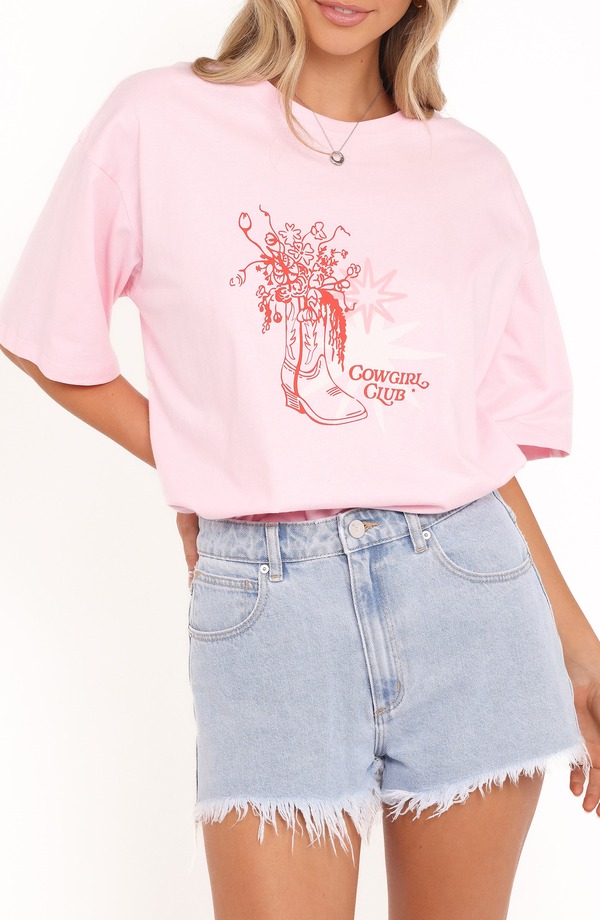 ペタルアンドパップ レディース トップス Tシャツ コットン グラフィック Petal & Pup Alanna Cowgirl Club Cotton Oversize Graphic T-Shirt PINK ピンク|ReVida 店
