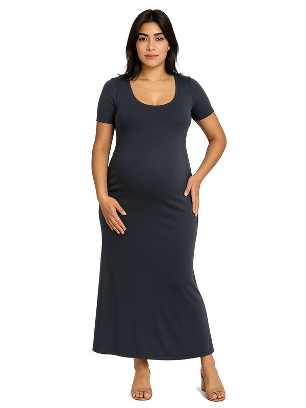 24 セブンコンフォート レディース トップス ワンピース マタニティ マキシ 24seven Comfort Apparel Casual Maternity Maxi Dress With Sleeves (Maternity) Charcoal チャコール|ReVida 店